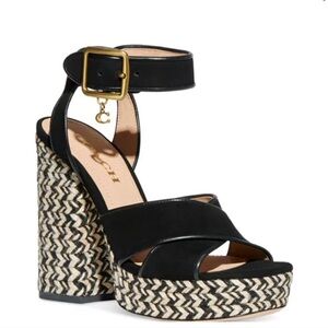 Coach Black and Tan Wedge Sandals